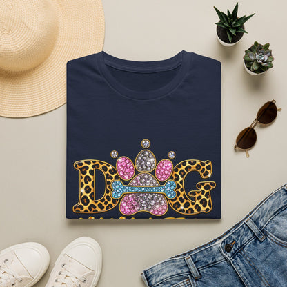 Dog T-Shirt — "Mama Life Is Ruff" Leopard Paw Bling Crew Tee