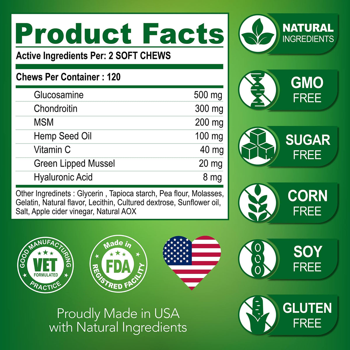 Hemp Joint Support Supplement for Dogs with Glucosamine