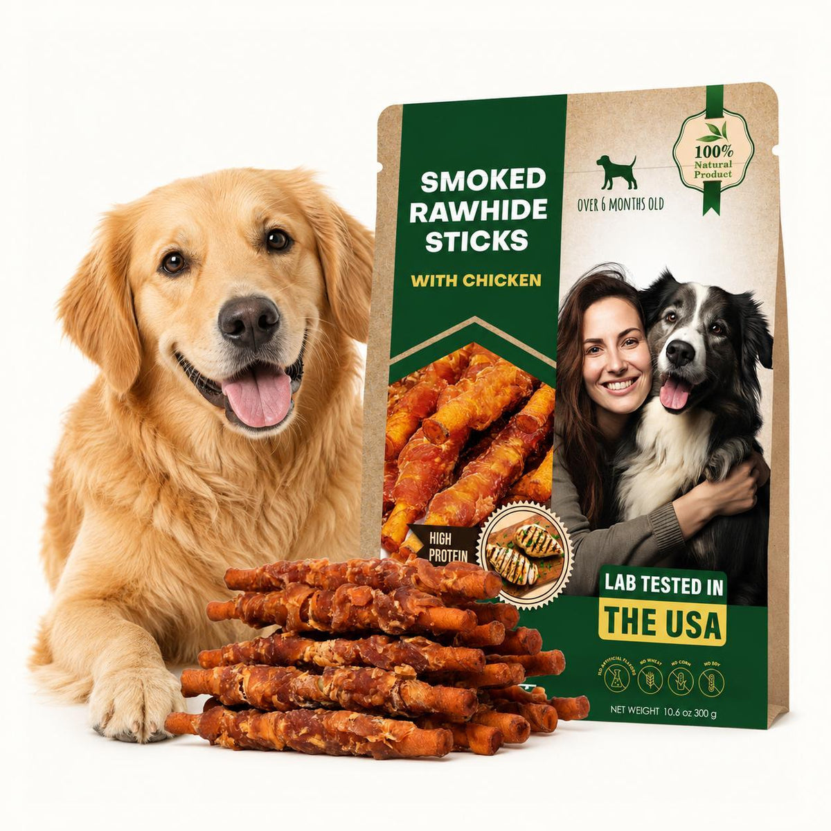 Chicken-Wrapped Rawhide Sticks for Dogs