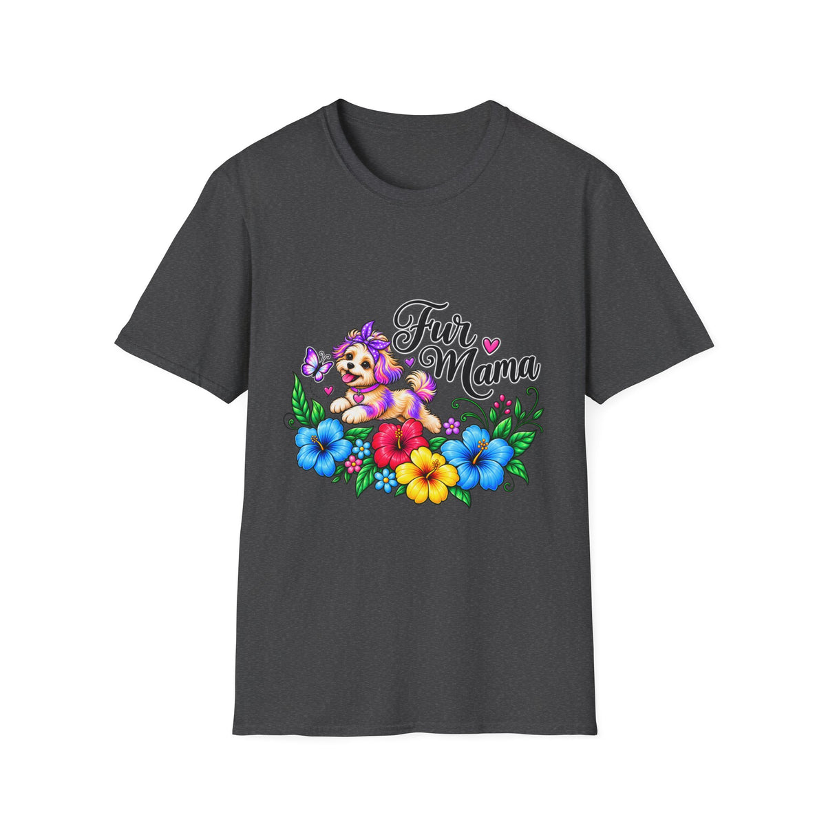 "Fur Mama" Colorful Puppy Floral Graphic Tee