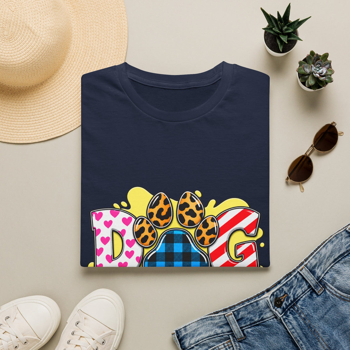 Dog Mom T‑Shirt — Colorful Paw Print Design
