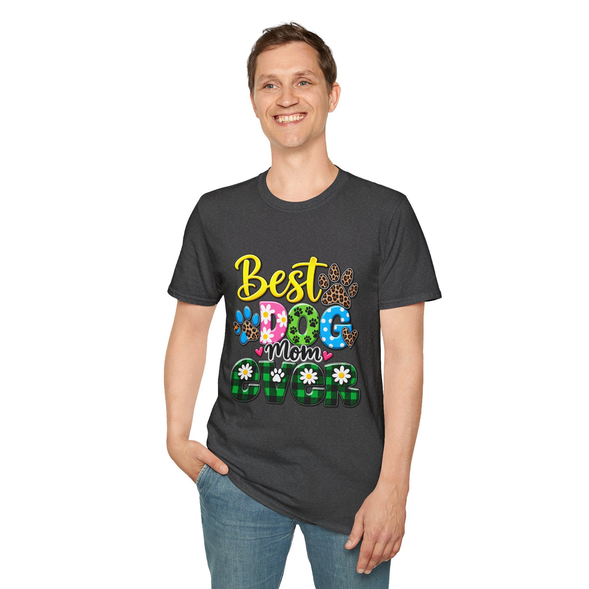 Best Dog Mom Ever T-Shirt — Colorful Paw Print
