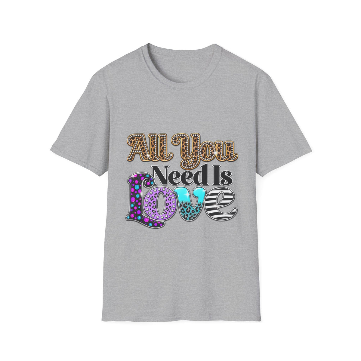 T-Shirt — "All You Need Is Love" Retro Leopard & Neon Heart Graphic Tee
