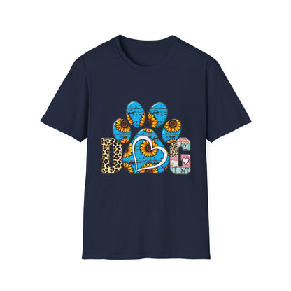 Sunflower Paw Print T-Shirt — Blue Rustic Pet Lover Tee