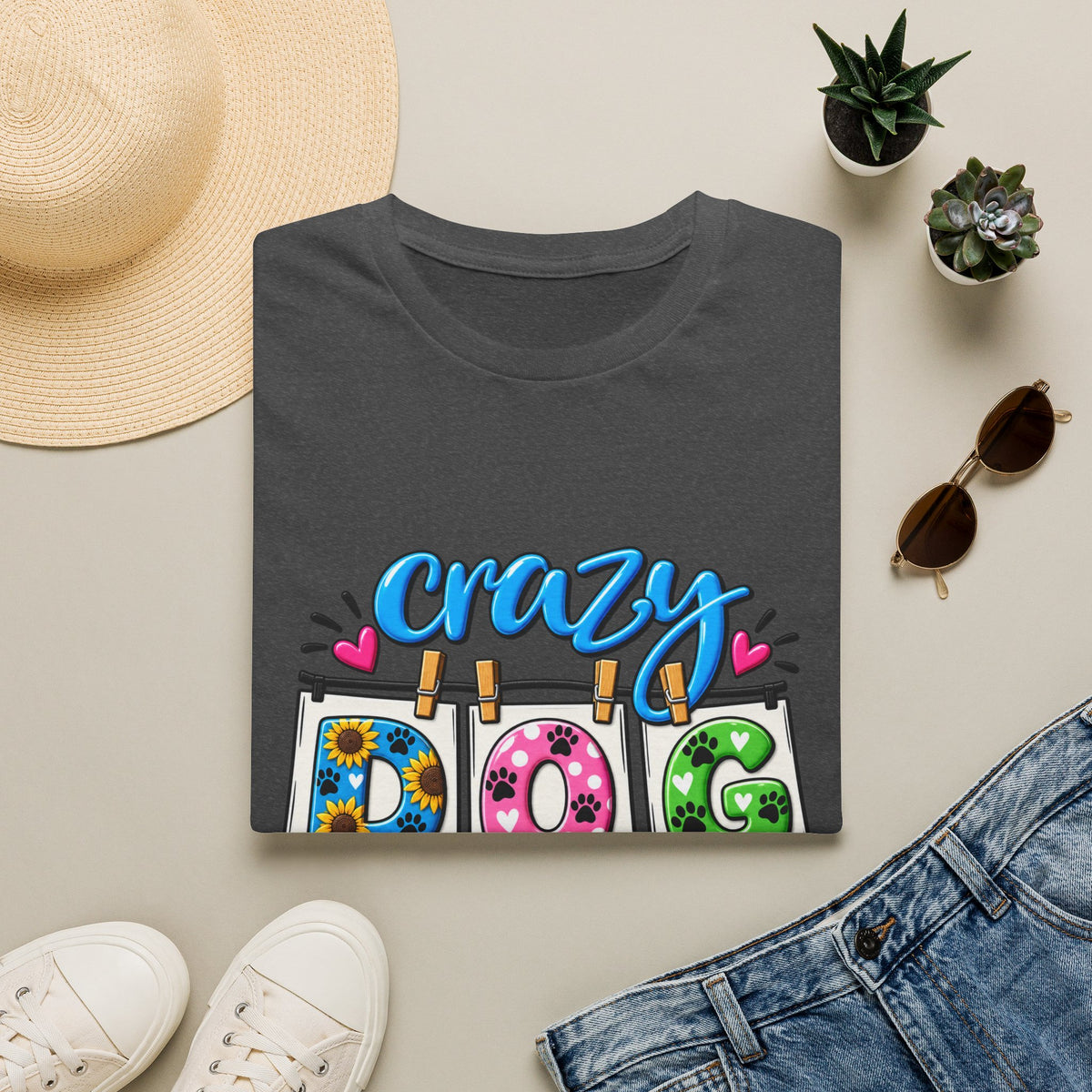 Crazy Dog Lady T-Shirt — Cute Floral & Paw Print Design
