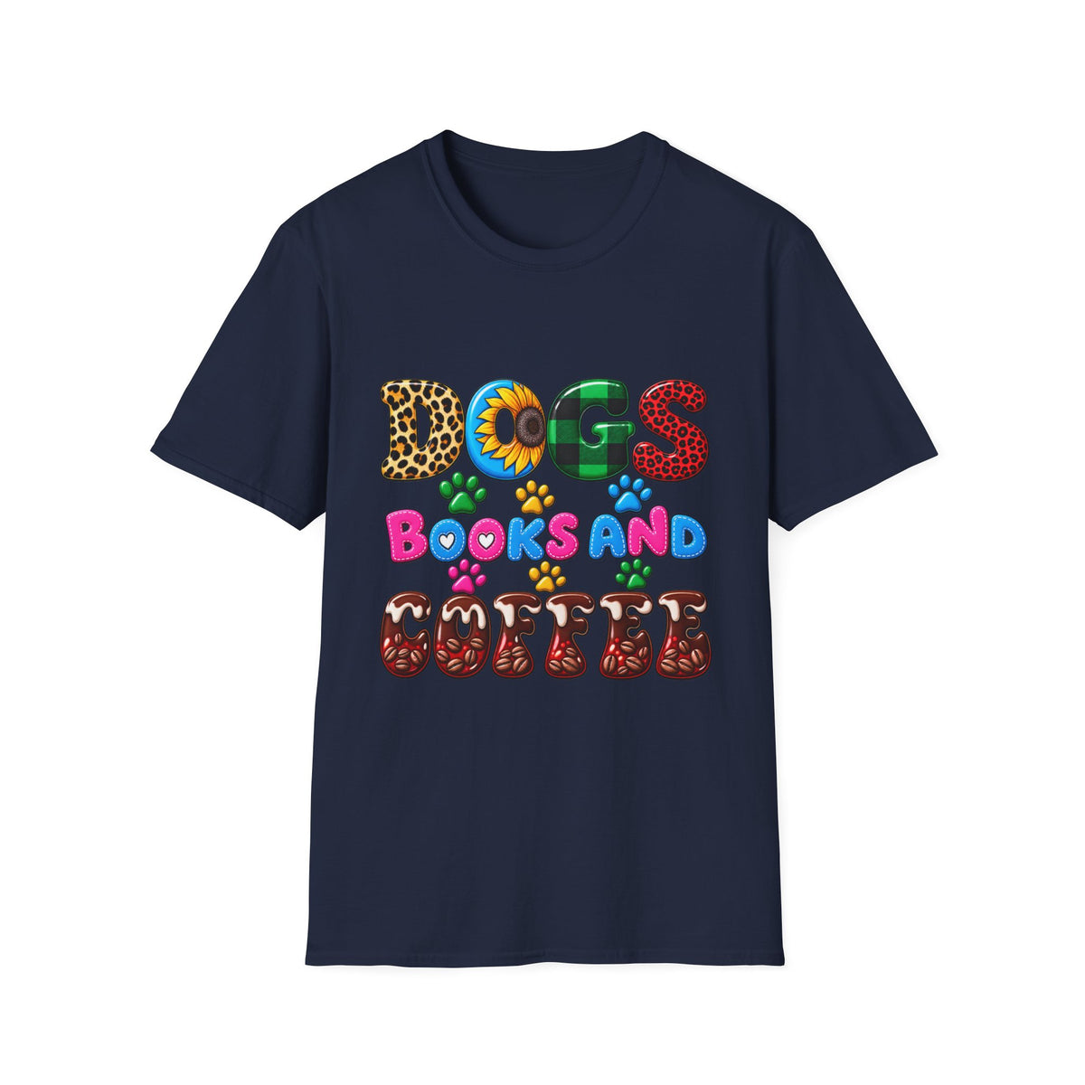 T-Shirt — Dogs, Books and Coffee Graphic Tee