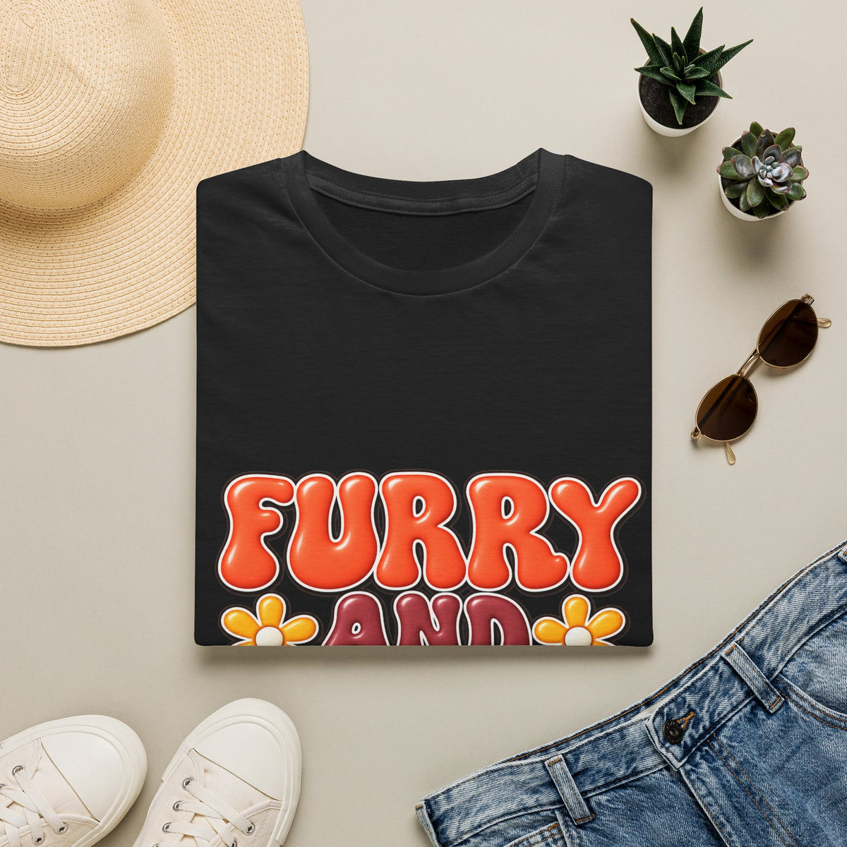 Furry and Bright Retro Floral T‑Shirt