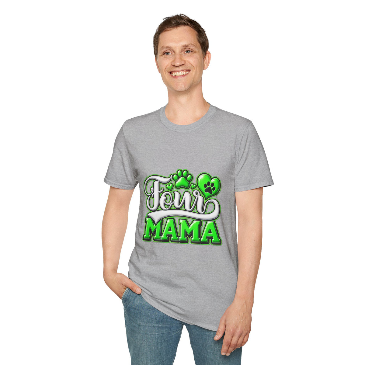 Dog Mama T-Shirt — "Fur Mama" Green Paw Print Tee