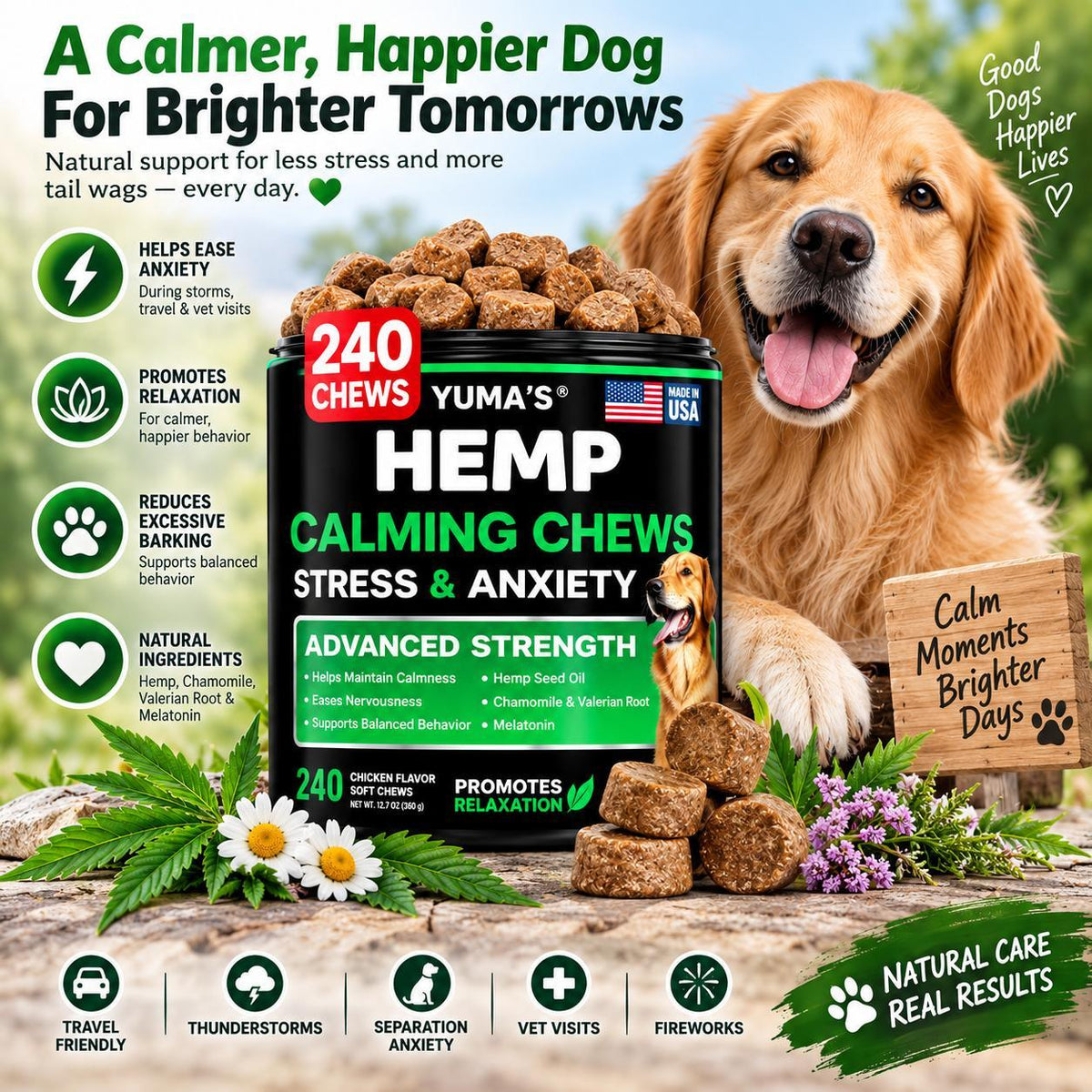 Hemp Calming Chews for Dogs – 240 Treats