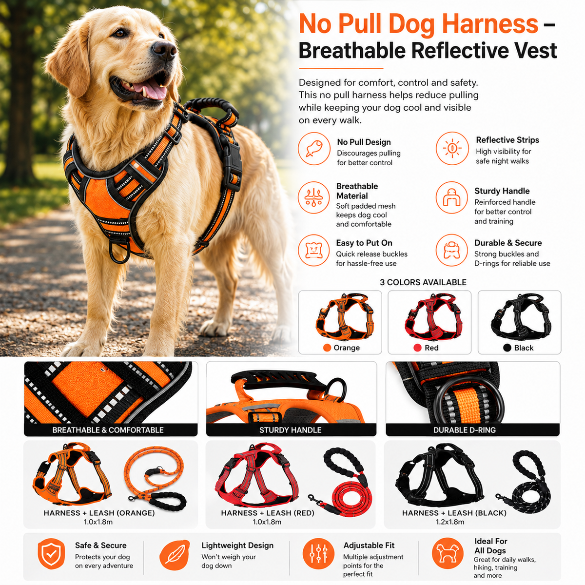 Dog Harness No Pull Breathable Reflective Pet Harness Vest