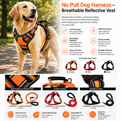 Dog Harness No Pull Breathable Reflective Pet Harness Vest
