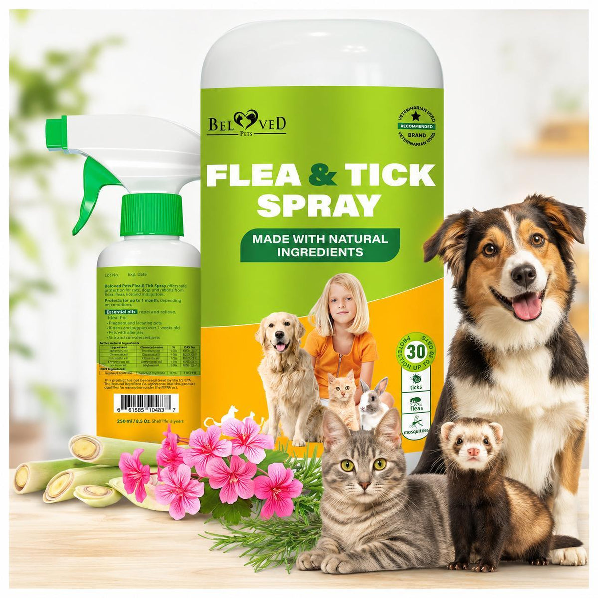 Natural Flea Tick & Mosquito Repellent Spray