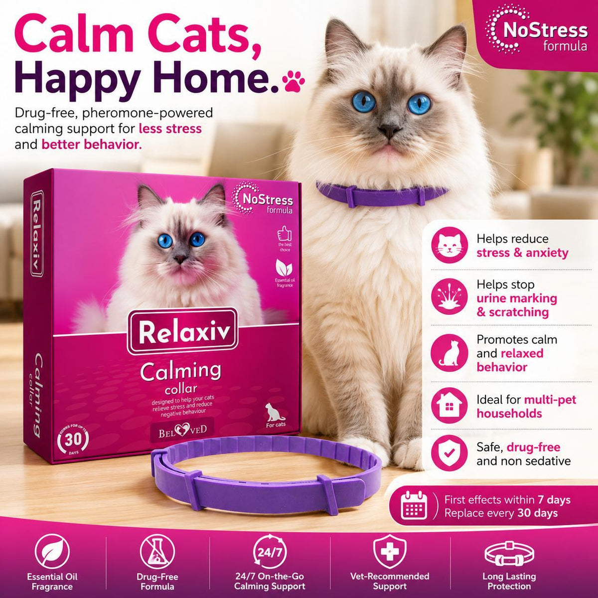 Cat Calming Collar for Anxiety & Stress Relief