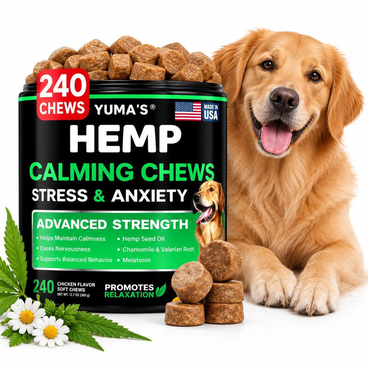 Hemp Calming Chews for Dogs – 240 Treats