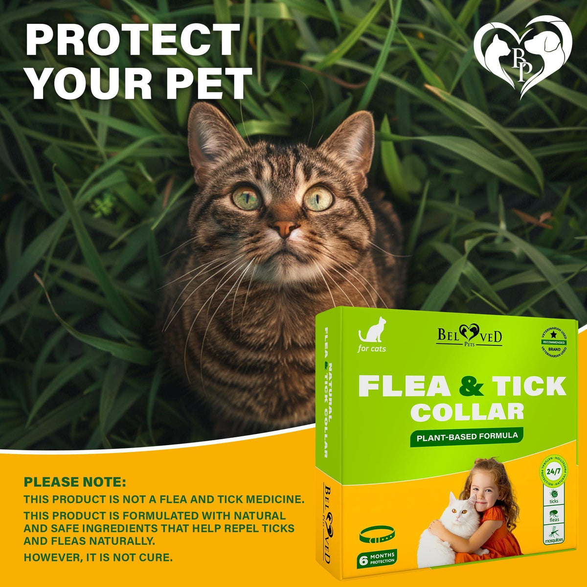 Natural Cat Flea Tick Collar 6-Month Protection