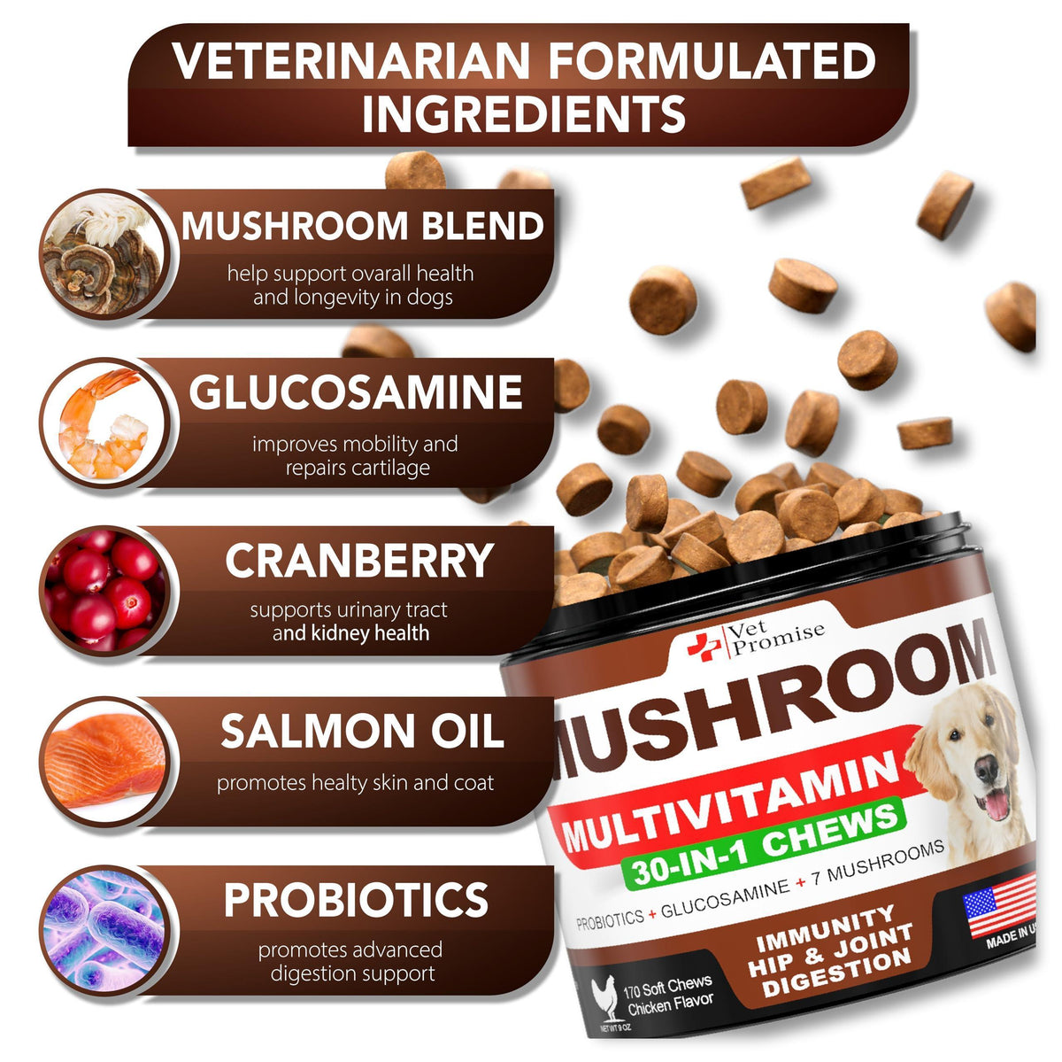 Mushroom Supplement for Dogs – 340 Chews