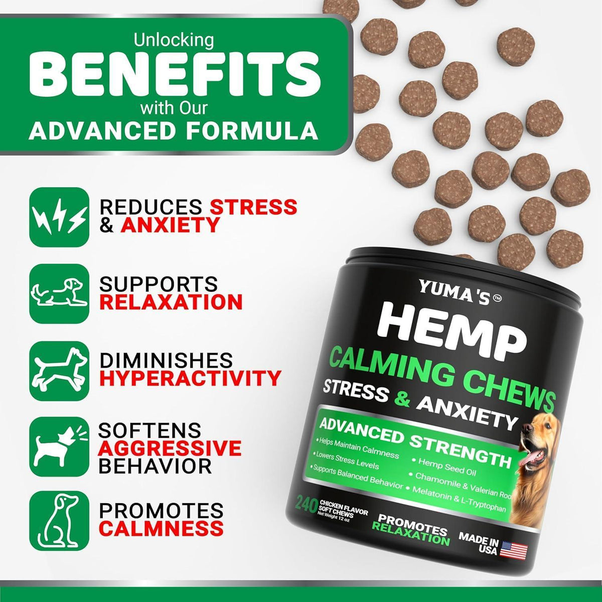 Hemp Calming Chews for Dogs – 240 Treats
