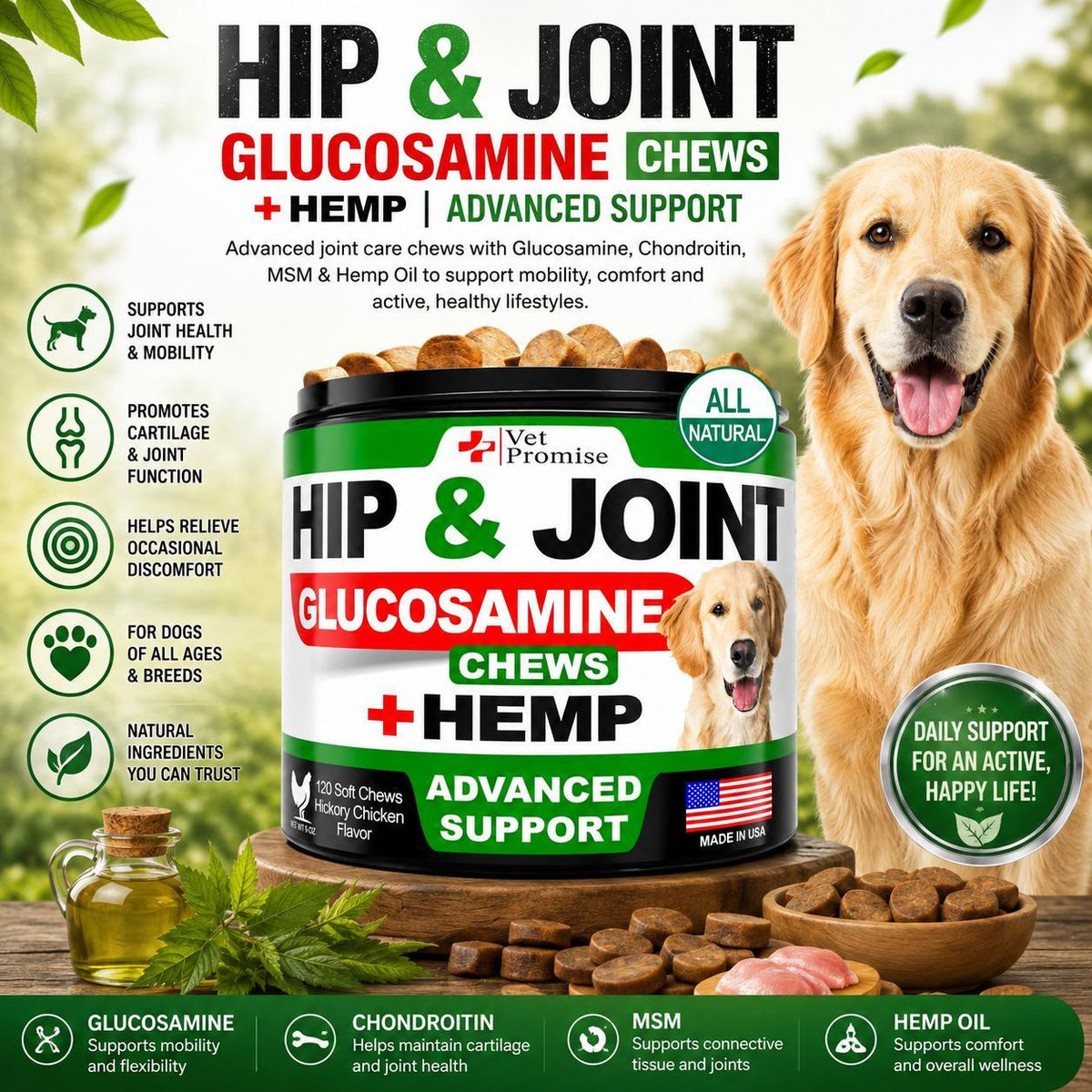 Hemp Joint Support Supplement for Dogs with Glucosamine