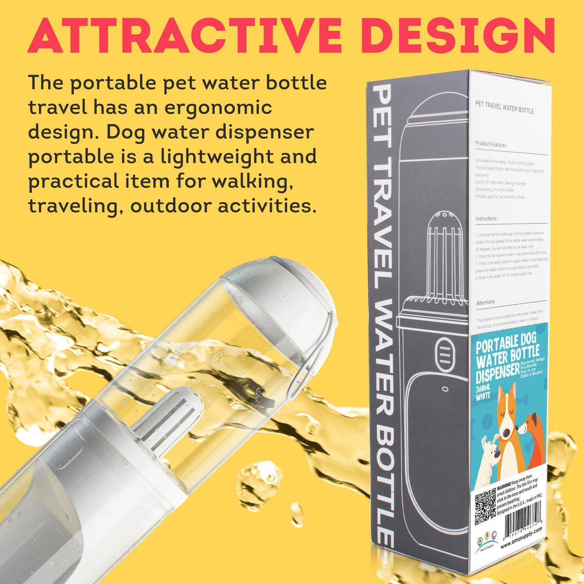 Dog Travel Water Bottle With Silicone Strap