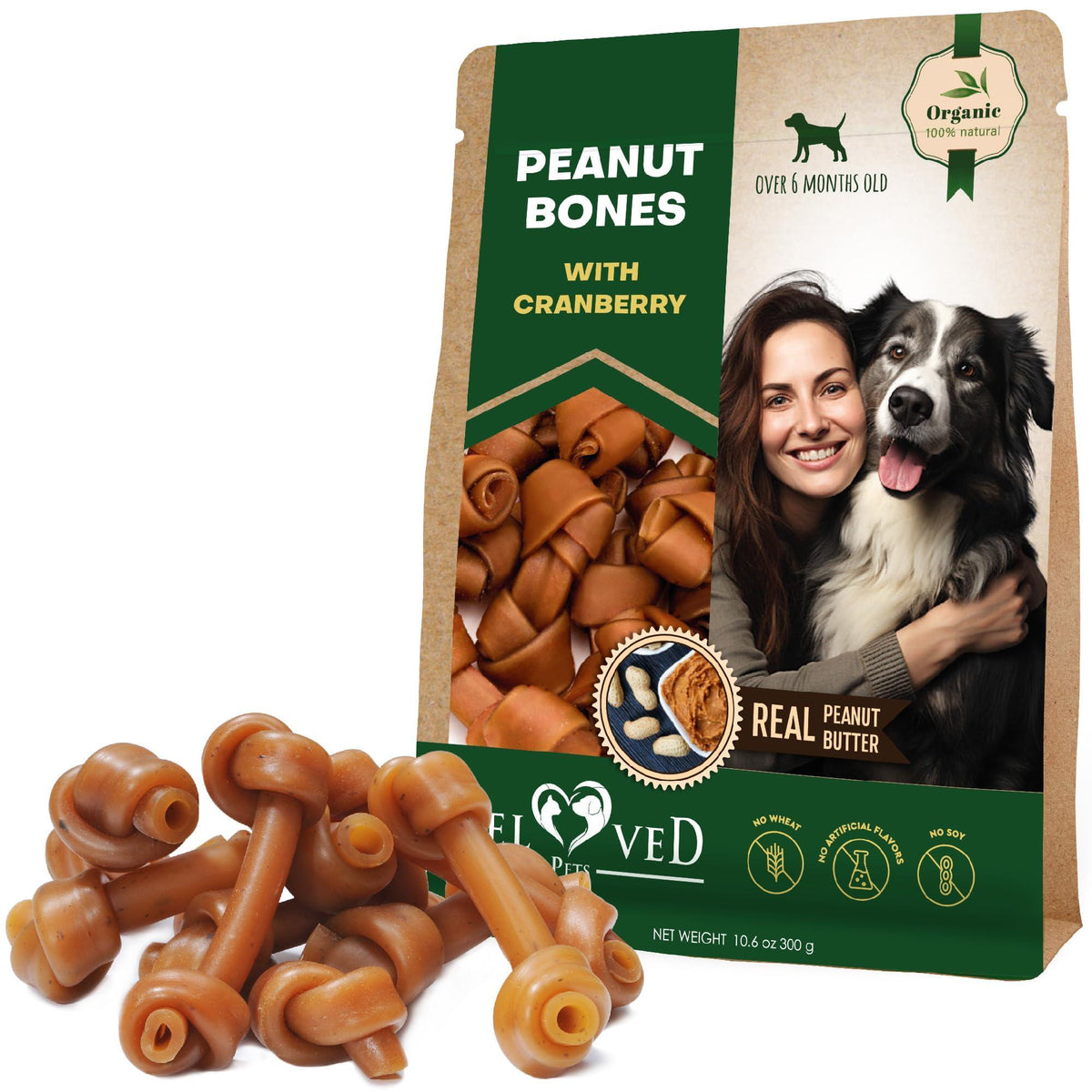 Dog Peanut Butter Bones with Cranberry Collagen Chews