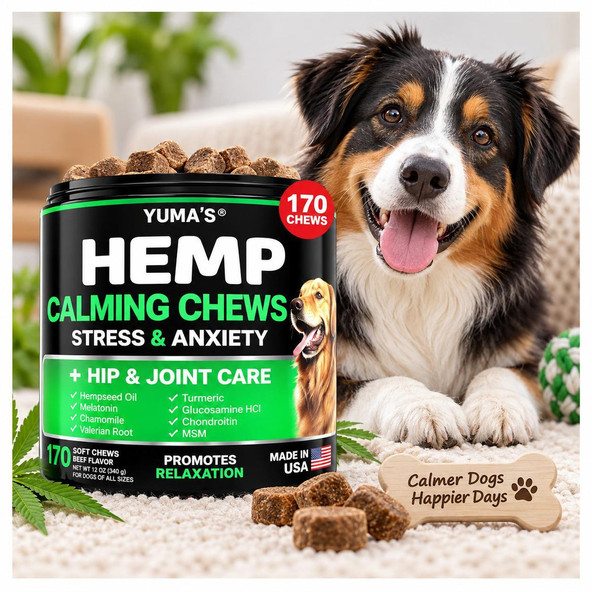Hemp Calming Chews for Dogs – 170 Treats