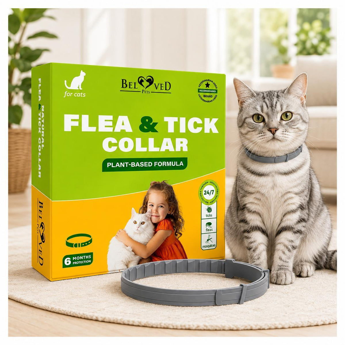 Natural Cat Flea Tick Collar 6-Month Protection