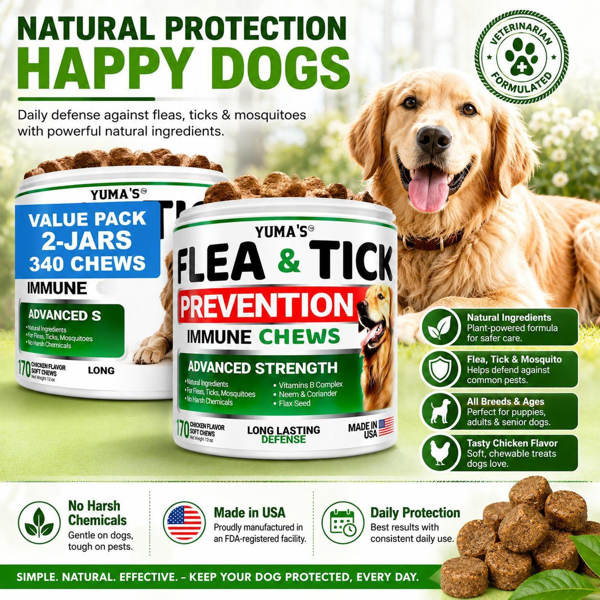 Natural Flea & Tick Chews for Dogs – 2 Pack