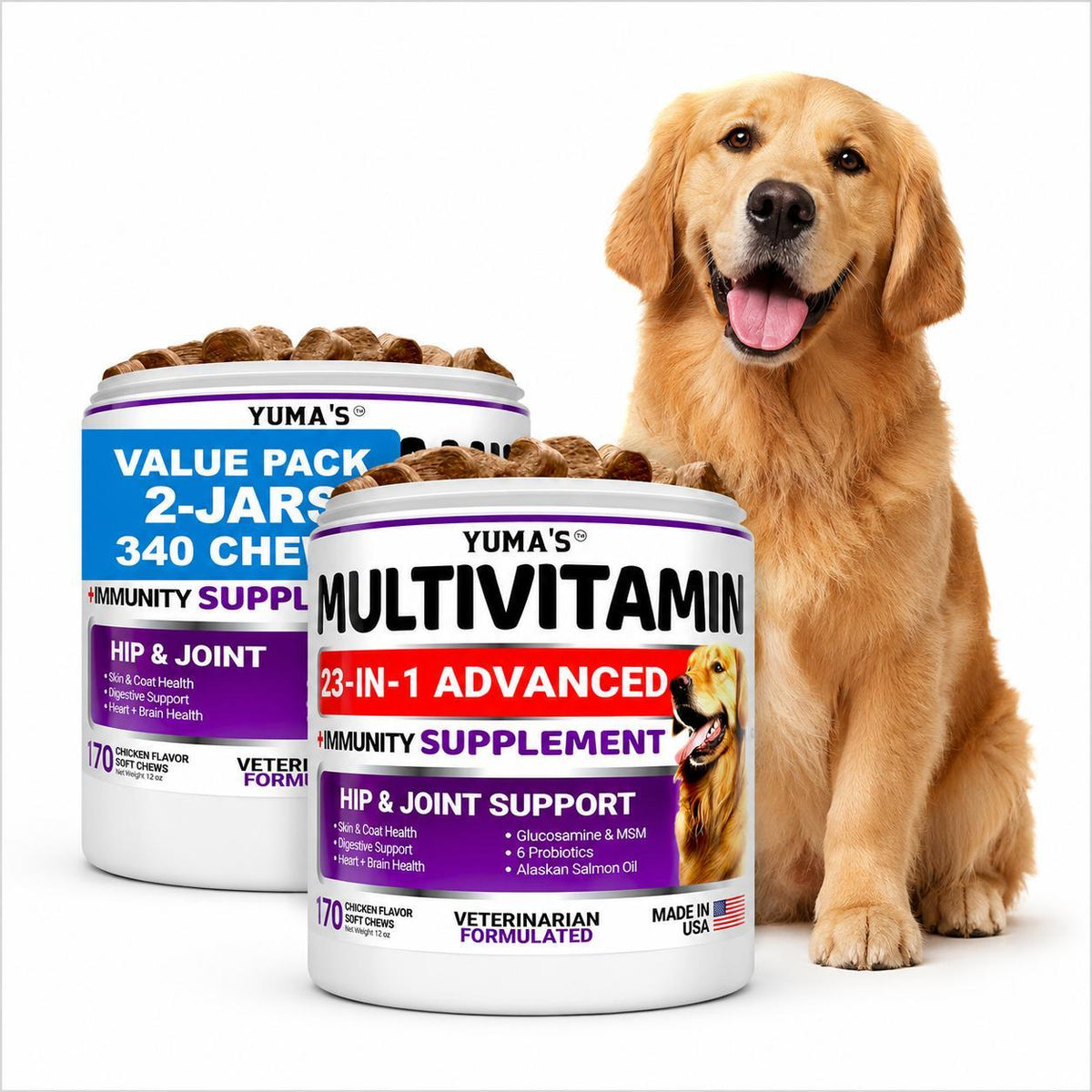 (2 Pack) Multivitamin Chewable with Glucosamine Treats for Dogs