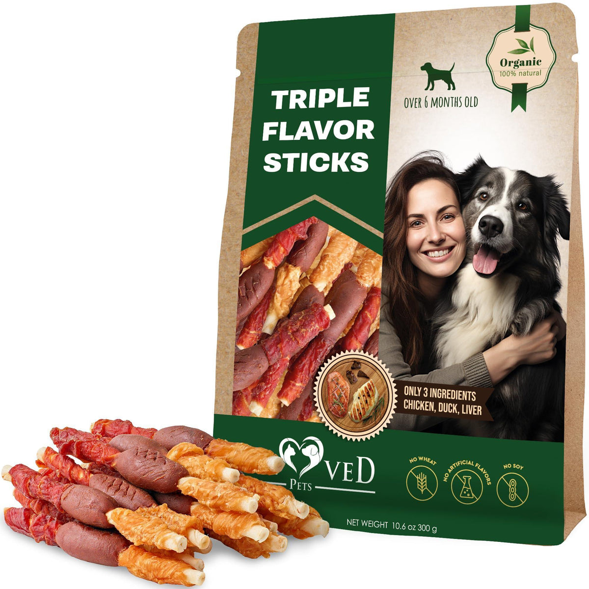 Triple Flavor Duck Chicken Dog Rawhide Chews