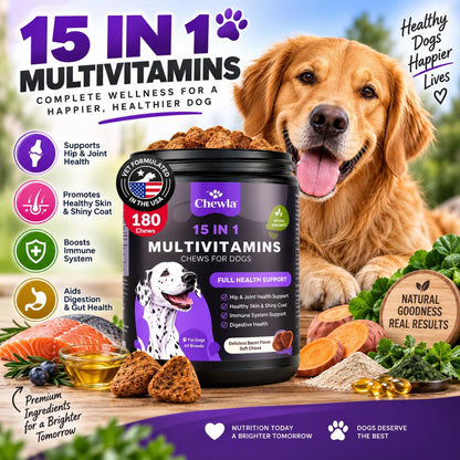 Dog Vitamins 15-in-1 Multivitamin Chews with MSM